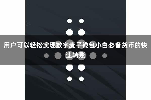用户可以轻松实现数字麦子钱包小白必备货币的快速转账