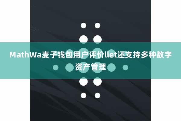 MathWa麦子钱包用户评价llet还支持多种数字资产管理